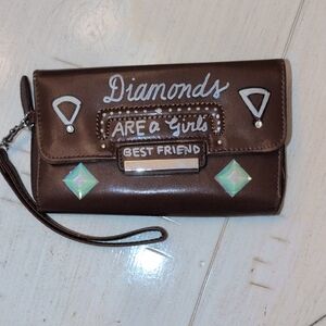 Brown Wallet/Wristlet Hand Painted " Diamonds Are A Girls Best Friend"